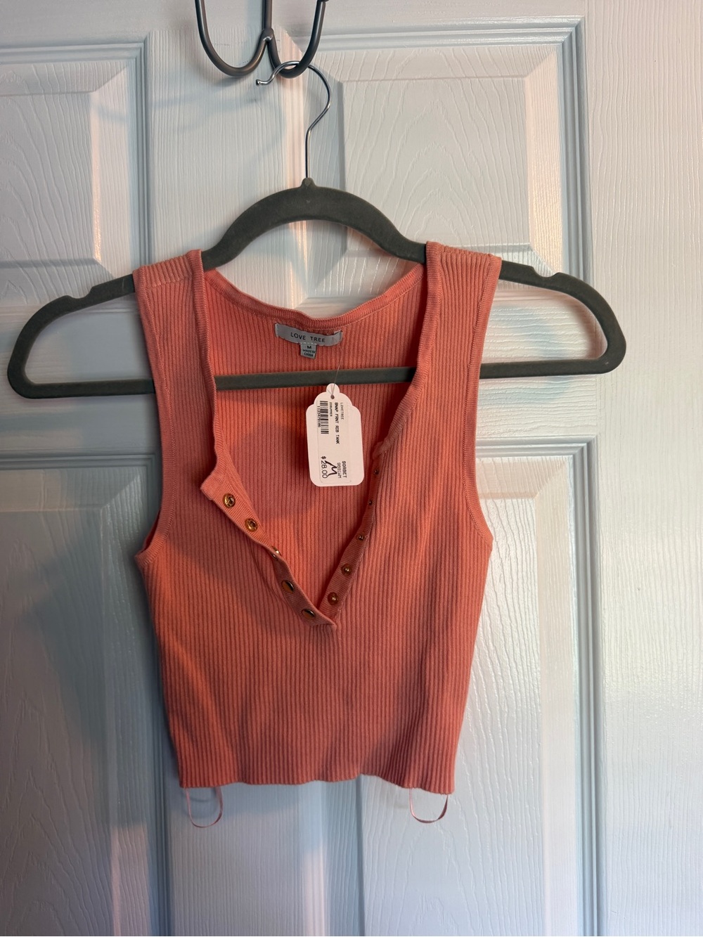 Love Tree Rusty Coral Ribbed Snap-Front Crop Tank